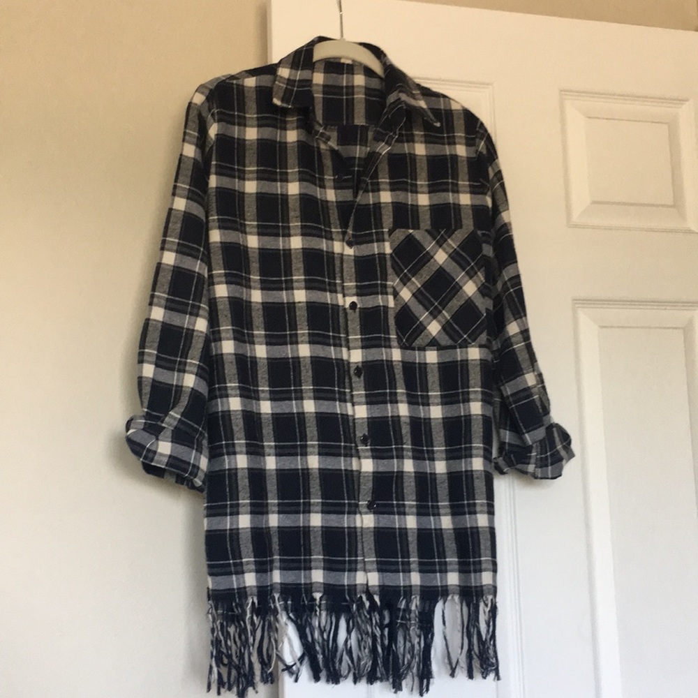 Flannel Shirt with Fringed Hem